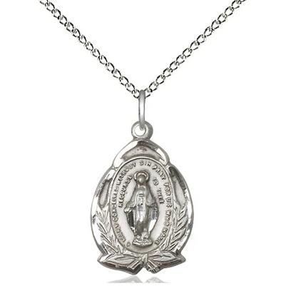 Miraculous Medal Necklace - Sterling Silver - 3/4 Inch Tall by 1/2 Inch Wide with 18" Chain