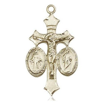 Jesus, Mary & Joseph Medal Necklace - 14K Gold Filled - 1-1/8 Inch Tall x 5/8 Inch Wide with 24" Chain