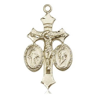 Jesus, Mary & Joseph Medal - 14K Gold - 1-1/8 Inch Tall x 5/8 Inch Wide