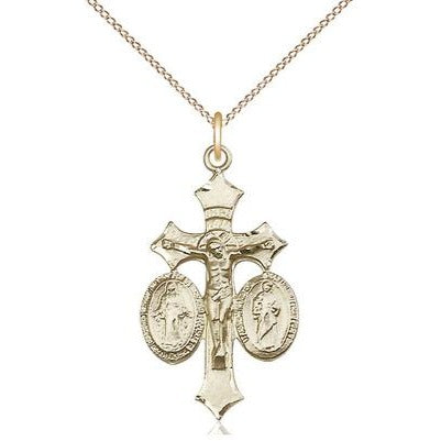 Jesus, Mary & Joseph Medal Necklace - 14K Gold - 1-1/8 Inch Tall x 5/8 Inch Wide with 18" Chain