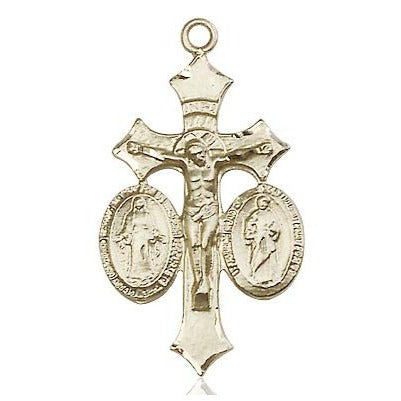 Jesus, Mary & Joseph Medal Necklace - 14K Gold - 1-1/8 Inch Tall x 5/8 Inch Wide with 18" Chain