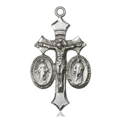Jesus, Mary & Joseph Medal - Sterling Silver - 1-1/8 Inch Tall x 5/8 Inch Wide