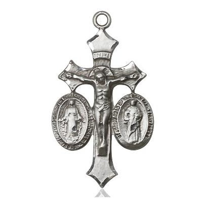 Jesus, Mary & Joseph Medal Necklace - Sterling Silver - 1-1/8 Inch Tall x 5/8 Inch Wide with 24" Chain