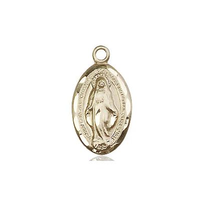 Miraculous Medal Necklace - 14K Gold - 5/8 Inch Tall by 3/8 Inch Wide with 24" Chain