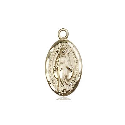 Miraculous Medal Necklace - 14K Gold - 5/8 Inch Tall by 3/8 Inch Wide with 18" Chain