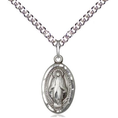 Miraculous Medal Necklace - Sterling Silver - 5/8 Inch Tall by 3/8 Inch Wide with 24" Chain