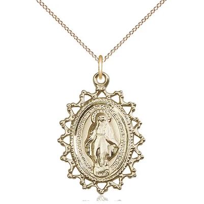 Miraculous Medal Necklace - 14K Gold Filled - 1 Inch Tall by 3/4 Inch Wide with 18" Chain