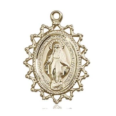 Miraculous Medal Necklace - 14K Gold - 1 Inch Tall by 3/4 Inch Wide with 18" Chain