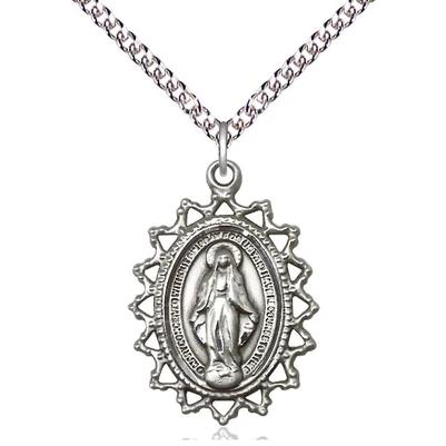 Miraculous Medal Necklace - Sterling Silver - 1 Inch Tall by 3/4 Inch Wide with 24" Chain
