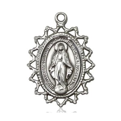 Miraculous Medal Necklace - Sterling Silver - 1 Inch Tall by 3/4 Inch Wide with 18" Chain