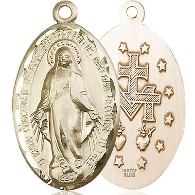 Miraculous Medal Necklace - 14K Gold Filled - 1-3/8 Inch Tall by 3/4 Inch Wide with 24" Chain