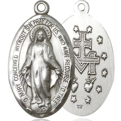 Miraculous Medal - Pewter - 1-3/8 Inch Tall by 3/4 Inch Wide
