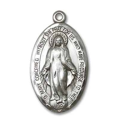 Miraculous Medal - Sterling Silver - 1-3/8 Inch Tall by 3/4 Inch Wide