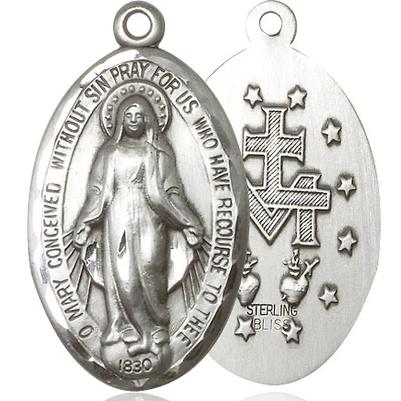 Miraculous Medal Necklace - Sterling Silver - 1-3/8 Inch Tall by 3/4 Inch Wide with 18" Chain