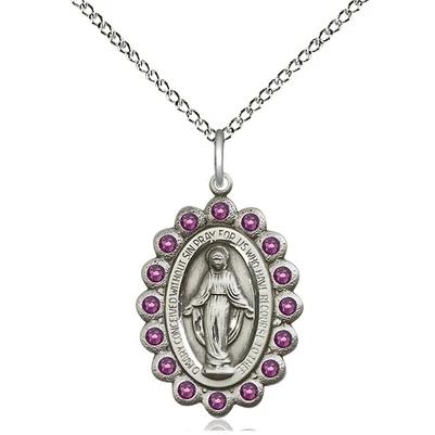 Miraculous Medal Necklace - Sterling Silver - 7/8 Inch Tall by 1/2 Inch Wide with 18" Chain