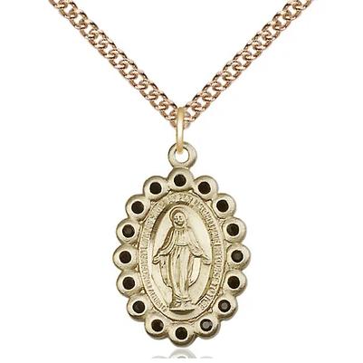 Miraculous Medal Necklace - 14K Gold - 7/8 Inch Tall by 1/2 Inch Wide with 24" Chain
