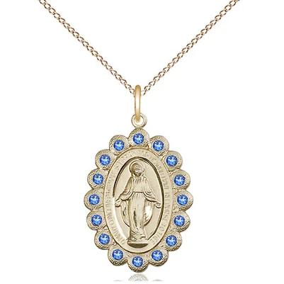 Miraculous Medal Necklace - 14K Gold - 7/8 Inch Tall by 1/2 Inch Wide with 18" Chain