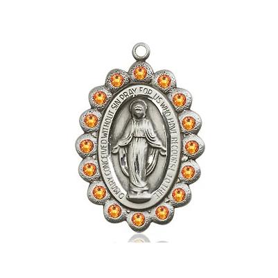 Miraculous Medal Necklace - Sterling Silver - 7/8 Inch Tall by 1/2 Inch Wide with 18" Chain