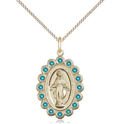 Miraculous Medal Necklace - 14K Gold - 7/8 Inch Tall by 1/2 Inch Wide with 18" Chain