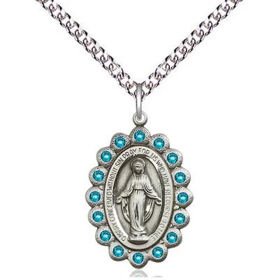 Miraculous Medal Necklace - Sterling Silver - 7/8 Inch Tall by 1/2 Inch Wide with 24" Chain