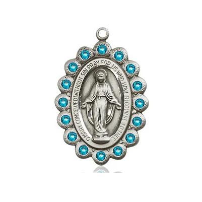 Miraculous Medal Necklace - Sterling Silver - 7/8 Inch Tall by 1/2 Inch Wide with 18" Chain