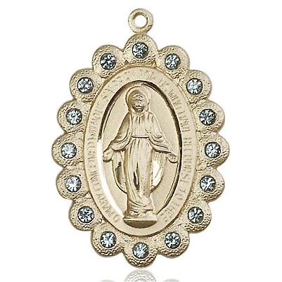 Miraculous Medal - 14K Gold - 1-1/8 Inch Tall by 3/4 Inch Wide