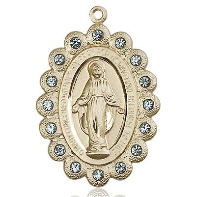 Miraculous Medal Necklace - 14K Gold - 1-1/8 Inch Tall by 3/4 Inch Wide with 18" Chain