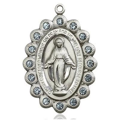 Miraculous Medal Necklace - Sterling Silver - 1-1/8 Inch Tall by 3/4 Inch Wide with 18" Chain