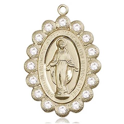 Miraculous Medal Necklace - 14K Gold - 1-1/8 Inch Tall by 3/4 Inch Wide with 18" Chain