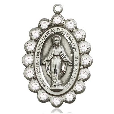 Miraculous Medal Necklace - Sterling Silver - 1-1/8 Inch Tall by 3/4 Inch Wide with 18" Chain
