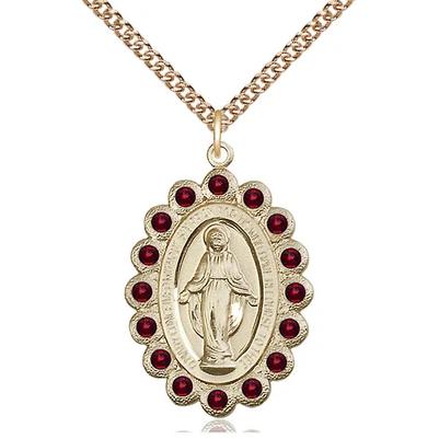 Miraculous Medal Necklace - 14K Gold - 1-1/8 Inch Tall by 3/4 Inch Wide with 24" Chain