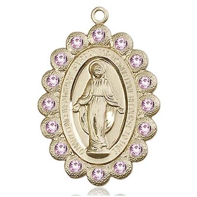 Miraculous Medal Necklace - 14K Gold - 1-1/8 Inch Tall by 3/4 Inch Wide with 18" Chain