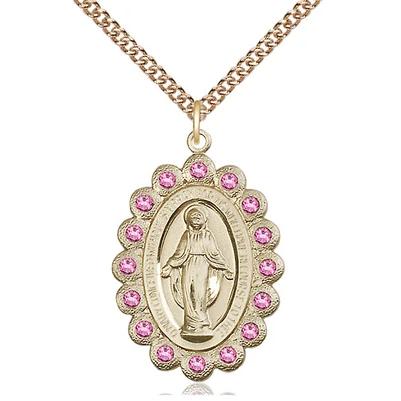 Miraculous Medal Necklace - 14K Gold Filled - 1-1/8 Inch Tall by 3/4 Inch Wide with 24" Chain