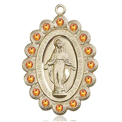 Miraculous Medal Necklace - 14K Gold - 1-1/8 Inch Tall by 3/4 Inch Wide with 18" Chain