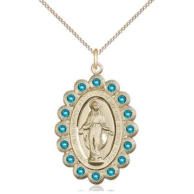 Miraculous Medal Necklace - 14K Gold - 1-1/8 Inch Tall by 3/4 Inch Wide with 18" Chain