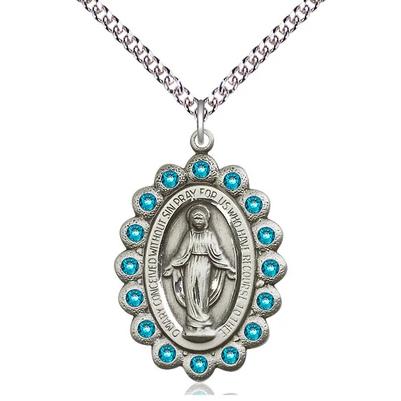 Miraculous Medal Necklace - Sterling Silver - 1-1/8 Inch Tall by 3/4 Inch Wide with 24" Chain