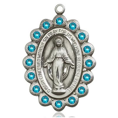 Miraculous Medal Necklace - Sterling Silver - 1-1/8 Inch Tall by 3/4 Inch Wide with 24" Chain