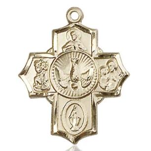 5 Way Medal - 14K Gold - 7/8 Inch Tall x 5/8 Inch Wide