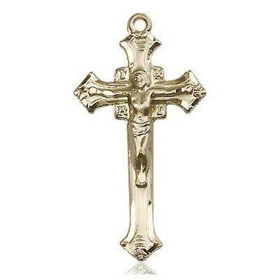 Crucifix Medal Necklace - 14K Gold - 1-1/8 Inch Tall x 5/8 Inch Wide with 24" Chain