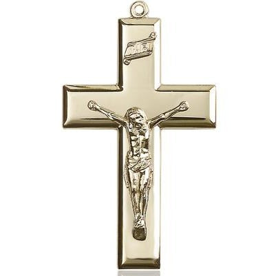 Crucifix Medal - 14K Gold Filled - 1-7/8 Inch Tall x 1 Inch Wide