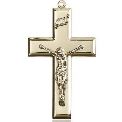 Crucifix Medal Necklace - 14K Gold -1-7/8 Inch Tall x 1 Inch Wide with 18" Chain