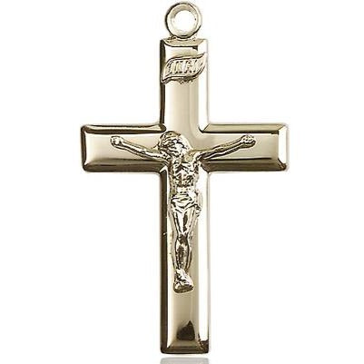 Crucifix Medal Necklace - 14K Gold - 1-3/8 Inch Tall x 3/4 Inch Wide with 18" Chain