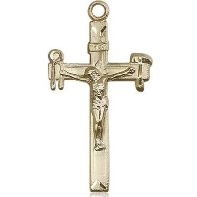 Crucifix Medal Necklace - 14K Gold Filled - 1-3/8 Inch Tall x 3/4 Inch Wide with 24" Chain