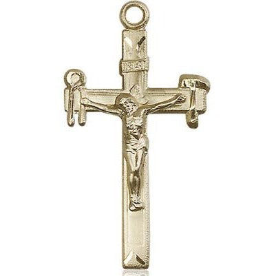 Crucifix Medal Necklace - 14K Gold - 1-3/8 Inch Tall x 3/4 Inch Wide with 24" Chain