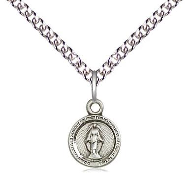 Miraculous Medal Necklace - Sterling Silver - 3/8 Inch Tall by 1/4 Inch Wide with 24" Chain