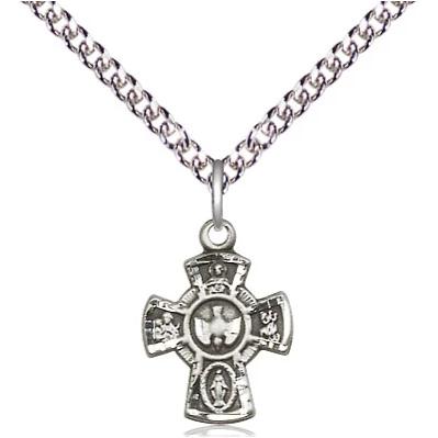 5 Way Medal Necklace - Sterling Silver - 5/8 Inch Tall by 3/8 Inch Wide with 24" Chain