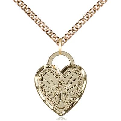 Miraculous Medal Necklace - 14K Gold - 3/4 Inch Tall by 5/8 Inch Wide with 24" Chain