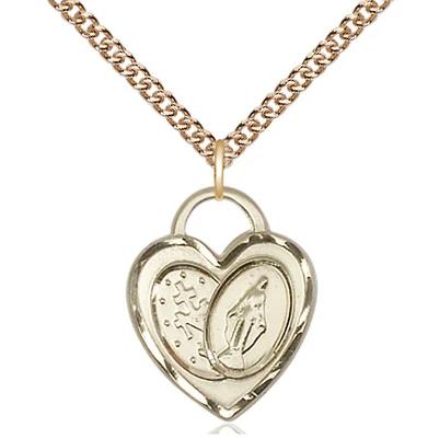 Miraculous Medal Necklace - 14K Gold Filled - 3/4 Inch Tall by 5/8 Inch Wide with 24" Chain