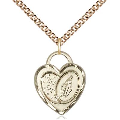 Miraculous Medal Necklace - 14K Gold - 3/4 Inch Tall by 5/8 Inch Wide with 24" Chain