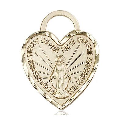 Miraculous Medal Necklace - 14K Gold - 1 Inch Tall by 3/4 Inch Wide with 18" Chain